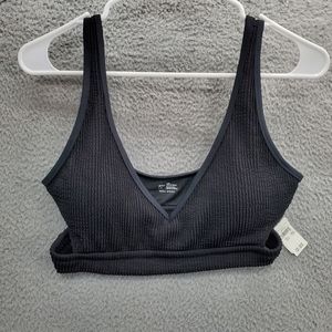 Aerie Scoop Ribbed Bikini Top Womens Large NWT Black